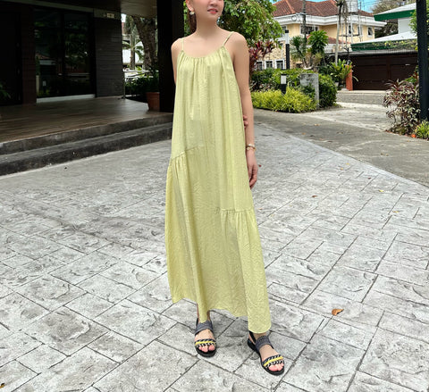 Jaslin French Linen Maxi Dress in Lime