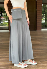 Selene Pleated Skirt w/ Belt in Dark Grey