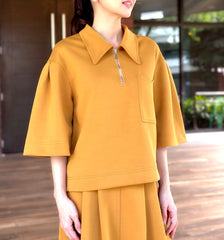 Tammy Zip Collared Top in Mustard