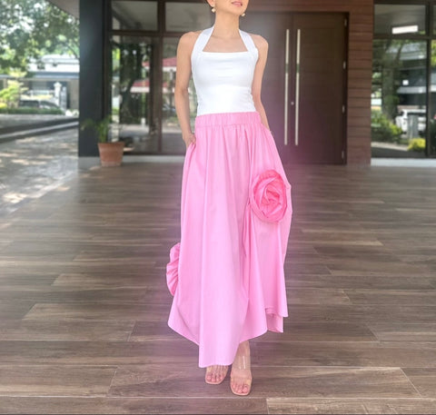 Ivory Pleated Skirt in Light Pink