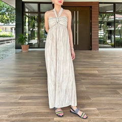 Riley Halter Premium Linen Maxi Dress in Beige