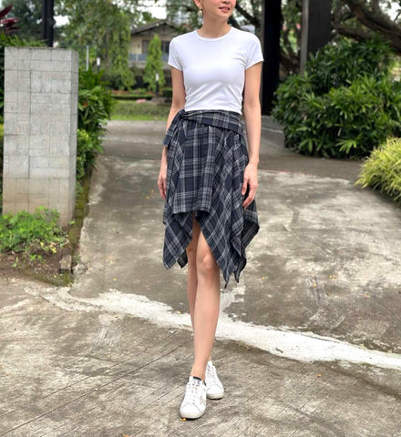 Storm Flannel Check Irregular Hem Mini Skirt in Black