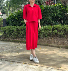 Tammy Zip Collared Top in Red