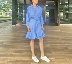 Kaeli Long Sleeve Button Down Dress in Blue