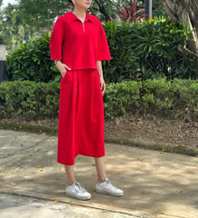 Tammy Zip Collared Top in Red