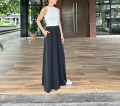 Mina Wide Skirt in Black (COTTON)