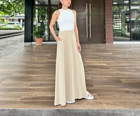 Oaklyn Low Waist Drawstring Skirt in Beige