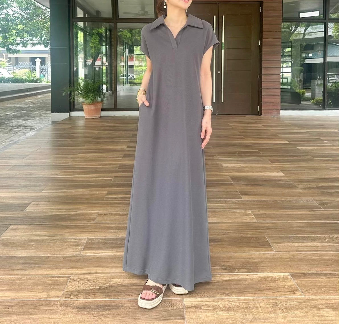 Ralph Oversized Pique Dress in Grey