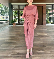 Charlotte Satin Wrap Dress in Peach