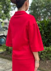 Tammy Zip Collared Top in Red