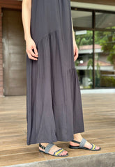 Jaslin French Linen Maxi Dress in Black