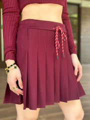 Greer Pleated Mini Skirt in Maroon