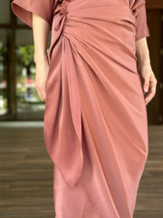 Charlotte Satin Wrap Dress in Peach