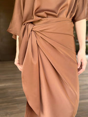 Charlotte Satin Wrap Dress in Dark Brown