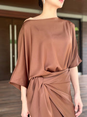 Charlotte Satin Wrap Dress in Dark Brown